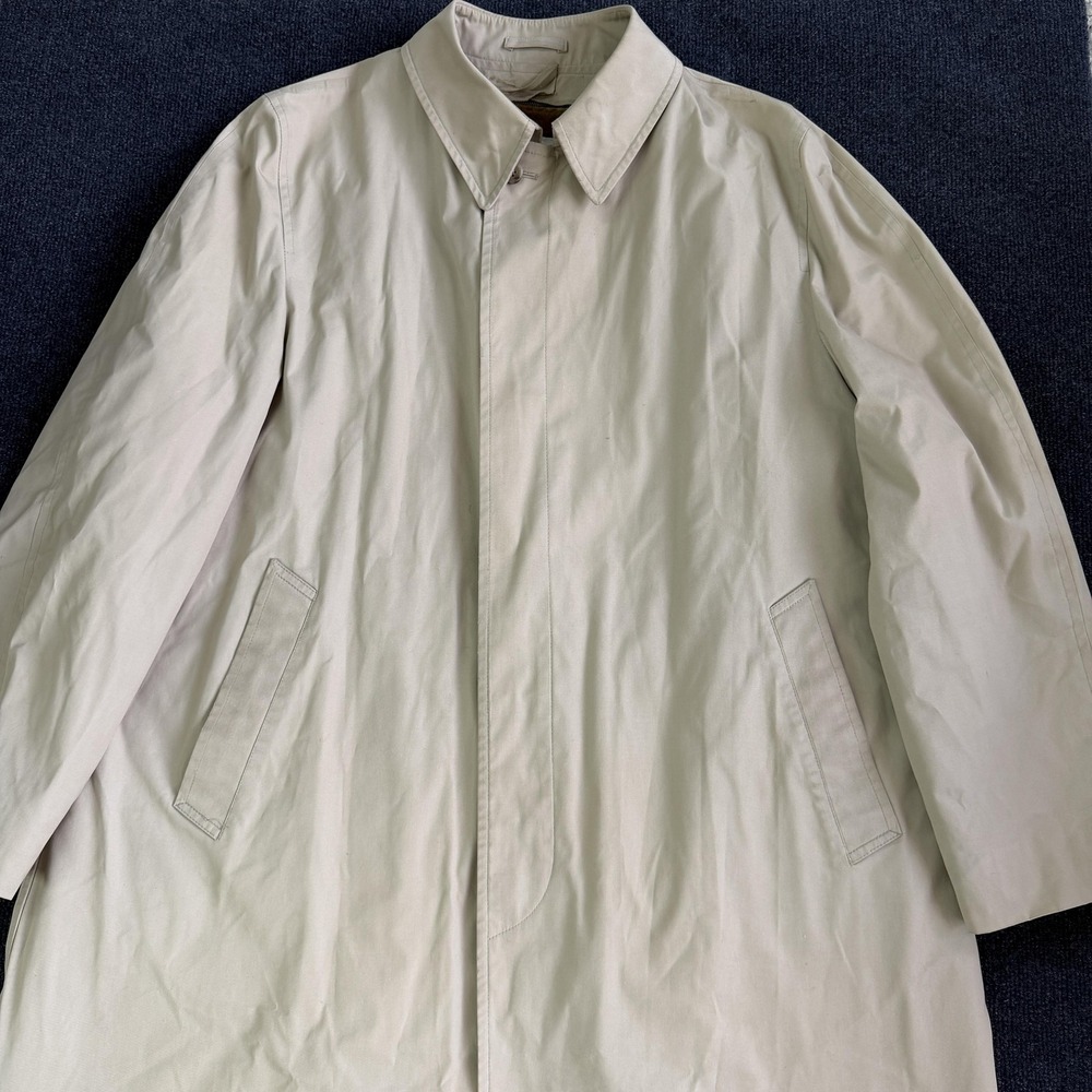Vintage London Fog Coat Mens 48 Long Beige Rain Maincoats Lined Weatherwear
